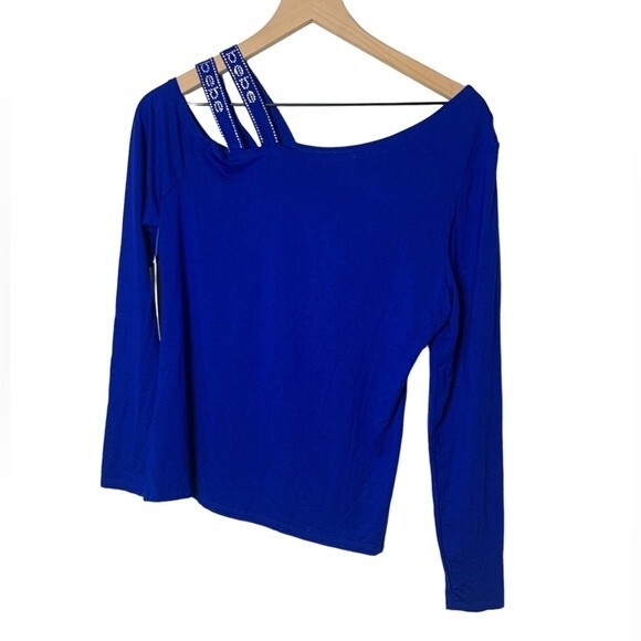 NWT BEBE LONG SLEEVE SOFT TOP WITH RHINESTONE LOGO EMBELLISHMENT. Size Small - Picture 2 of 6